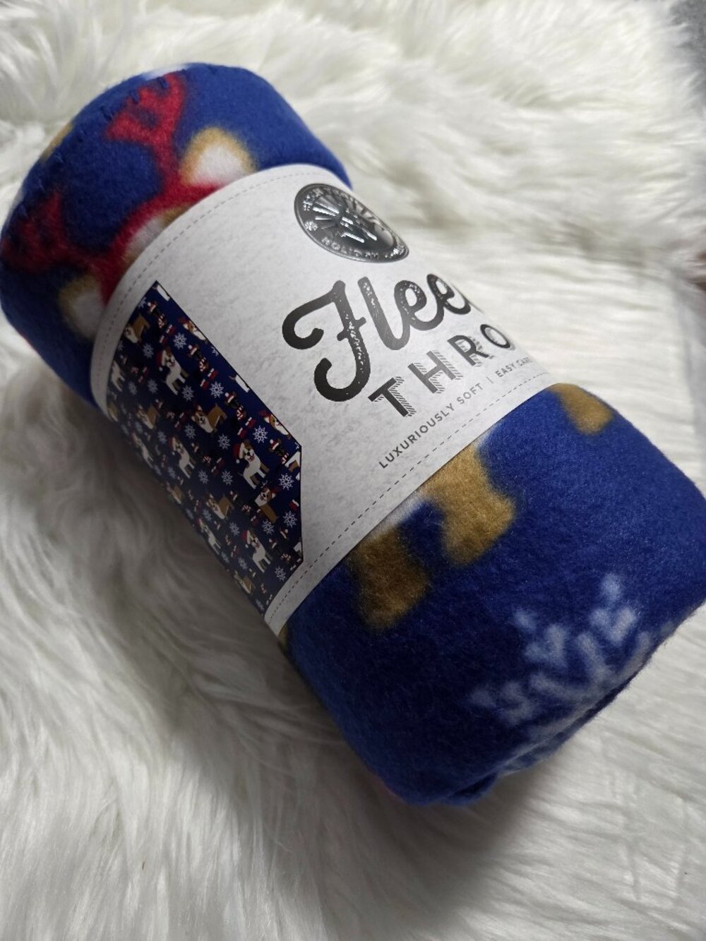 Fleece Holiday Dog Design Throw Blanket